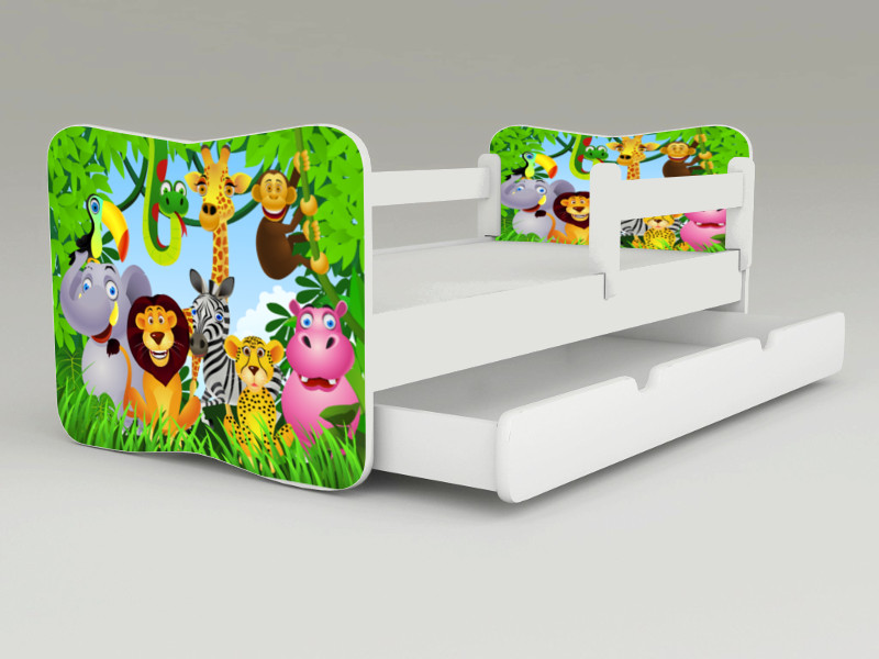 Detská posteľ s odnímateľnými bočnicami + šuflík Madagaskar